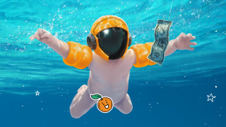 Yellow suit man floating underwater - context art free wallpaper