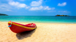 Red boat beach ocean island - a red boat free wallpaper