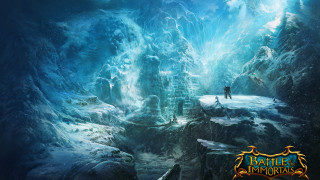 Man mountain waterfall fantasy world - concept art free wallpaper for desktop