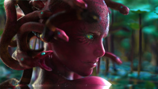 Woman green eyes strange head - strange free wallpaper