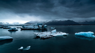 Icebergs water mountains sky bird - the ice free wallpaper
