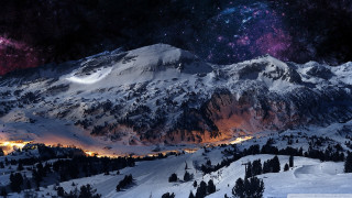 Snowy mountain city night purple - a snowy mountain free wallpaper