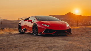 Red sports car sunset mountains 4 - side profile free wallpaper