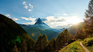 Mountain trail sunshine person nature - a trail free wallpaper