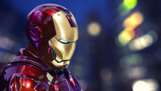 Toy iron man city night - the background and a blurry background free wallpaper