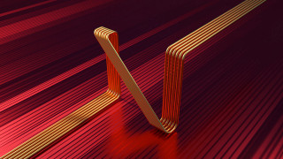 Red bench abstract 3d render - a red wall free wallpaper