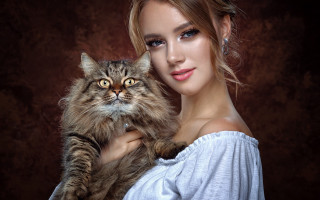 Woman cat blonde blue eyes - artur tarnowski free wallpaper