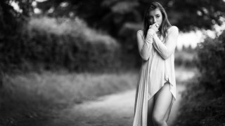 Woman dress hands covered blackwhite - f1.4 free wallpaper