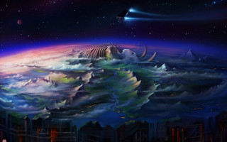 Fantasy planet sky stars mountains - free sci-fi wallpaper