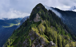 Mountain peak trees clouds blue - tall peak free wallpaper