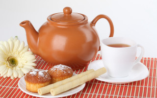 Plate pastries tea teapot flower - a table cloth free wallpaper