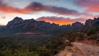 Dirt road forest mountains sunset - a dirt road free wallpaper