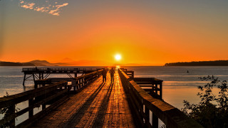 Bridge sunset water people art - a few person free wallpaper