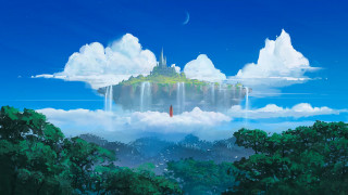 Castle sky waterfall person hill - anton fadeev free wallpaper