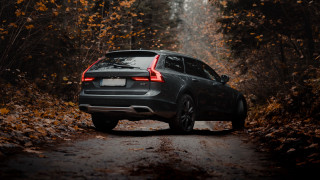 Car woods autumn leaves mood - moody free wallpaper