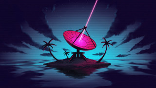 Pink object water palm trees - the middle of a body free wallpaper