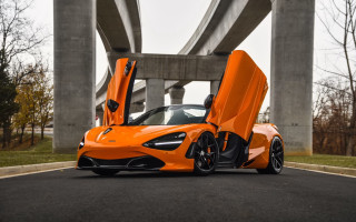 Orange sports car bridge open - nice free wallpaper