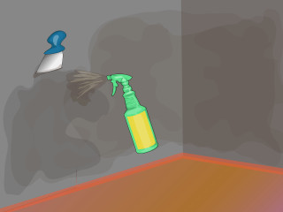 Spray bottle broom wall shadow - graffiti paint free wallpaper