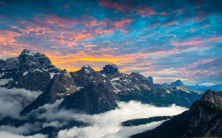 Mountain range clouds sunset pink - colorful cloud free wallpaper