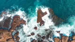 Ocean view rocks waves boat - rock and water free wallpaper