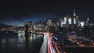 City skyline bridge river night 102 - car free wallpaper