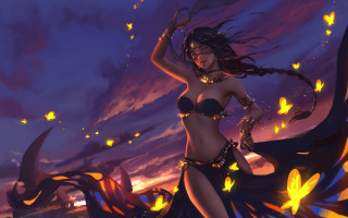 Dark fantasy bikini woman sword - her hand and a butterfly free wallpaper
