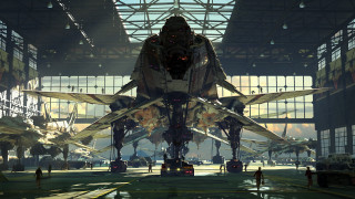 Airplane urban futuristic cityscape people - darek zabrocki free wallpaper