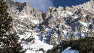 Mountain snowy forests lake sky - regionalism free wallpaper for desktop