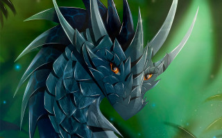Blue dragon orange eyes green - dragon art free wallpaper