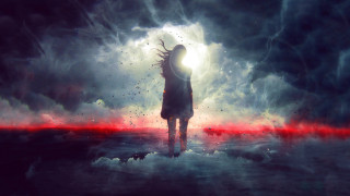 Woman ocean red light psychedelic - a dark cloud free wallpaper