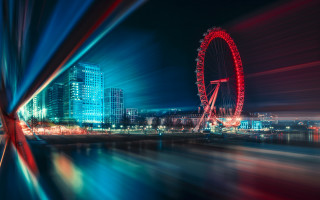 Ferris wheel city night lights - a long exposure free wallpaper