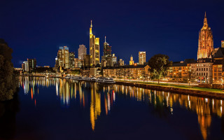 City skyline night river bridge 3 - a boat free wallpaper for desktop