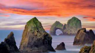 Sunset rocky coastline arch pink - a sunset view free wallpaper