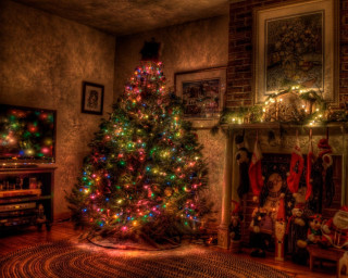 Christmas tree living room fireplace 7 - warm free wallpaper