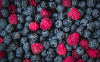Blueberries raspberries red berry evaline - a table top free wallpaper