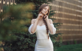 Serious woman white dress nature - a white dress free wallpaper
