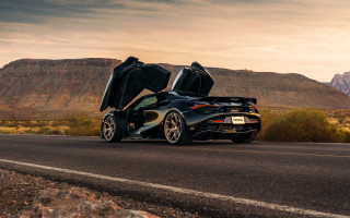 Black sports car open road - cloudy free wallpaper