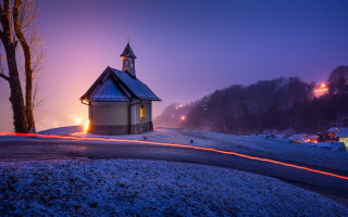Small church hill light trail - ferenc joachim free wallpaper