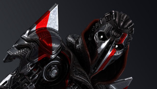 Futuristic robot redwhite stripe black - unreal engine 5 quality free wallpaper