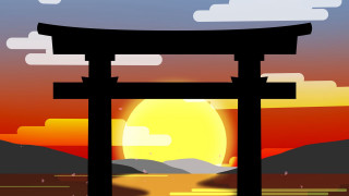 Sunset torii mountain ukiyo e - ukiyoe free wallpaper