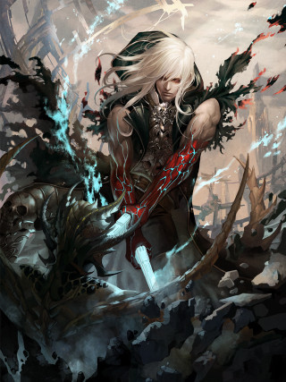 Woman sword demon back painting 3 - a painting style free wallpaper