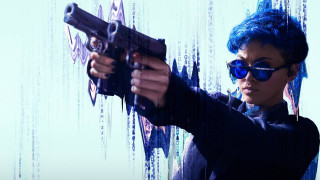 Blue haired woman gun cyberpunk - a blue wig free wallpaper