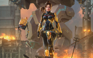Futuristic woman robot bridge city - a futuristic suit free wallpaper
