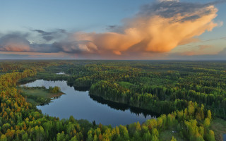 Large cloud lake trees grass - a large cloud free wallpaper