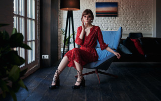 Woman red dress chair window - a chair in a room free wallpaper