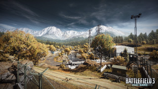 Mountain town train track background - a computer free wallpaper