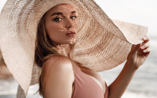 Beach woman hat wind sun - the wind free wallpaper for desktop
