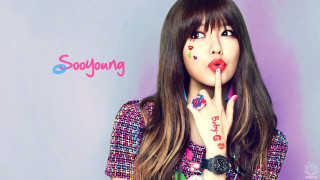 Girl colorful dress long hair - a finger free wallpaper