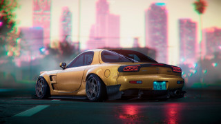 Yellow car cityscape 3d render - skyscraper free wallpaper