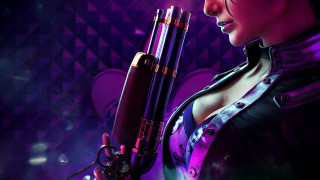 Woman gun purple room cyberpunk - a diamond pattern free wallpaper